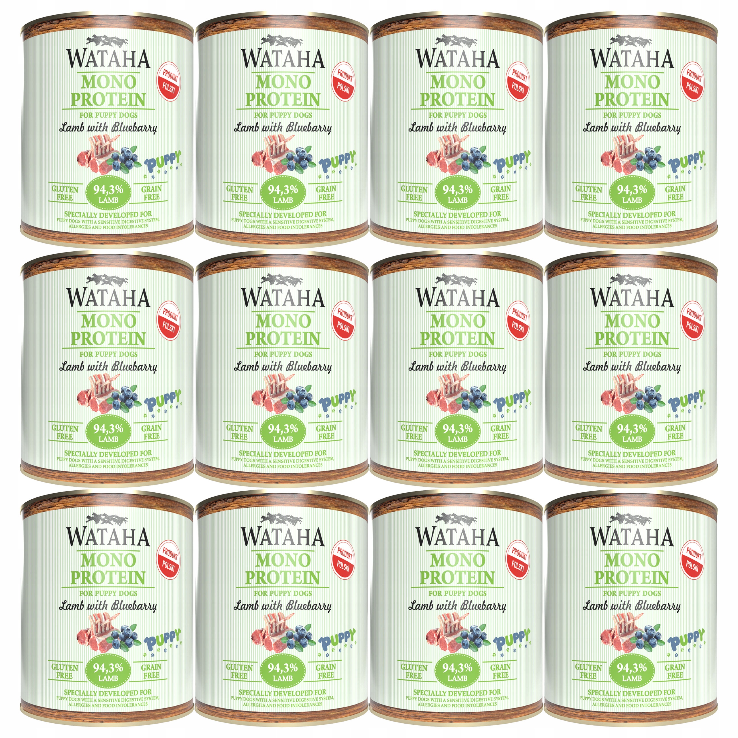 Levně Wataha Mono Puppy krmivo pro štěňata Jehněčí s borůvkou 12 x 800 g