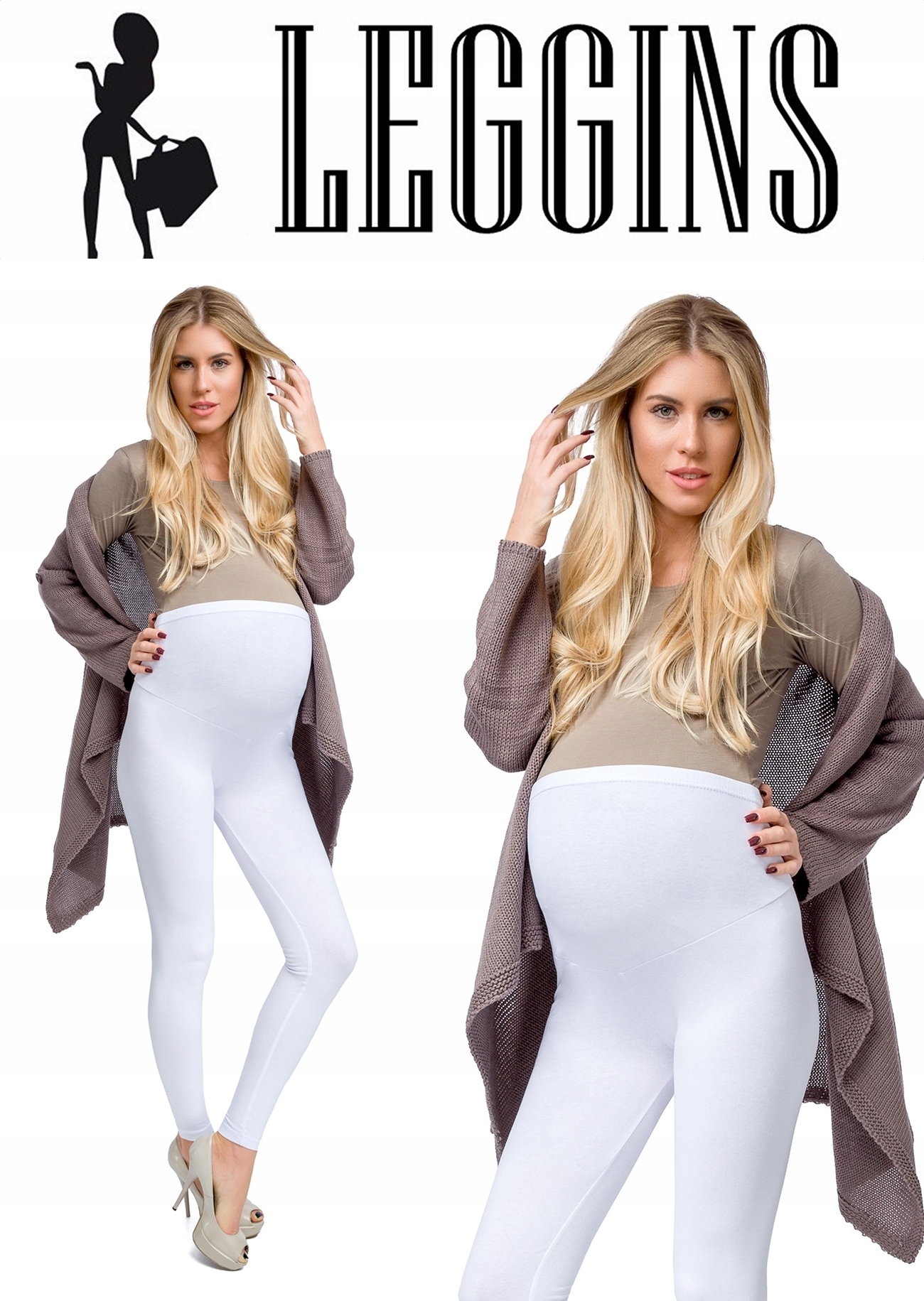 LEGGINSY CIĄŻOWE bawełniane getry z panelem ciążowym S/36 Rozmiar S