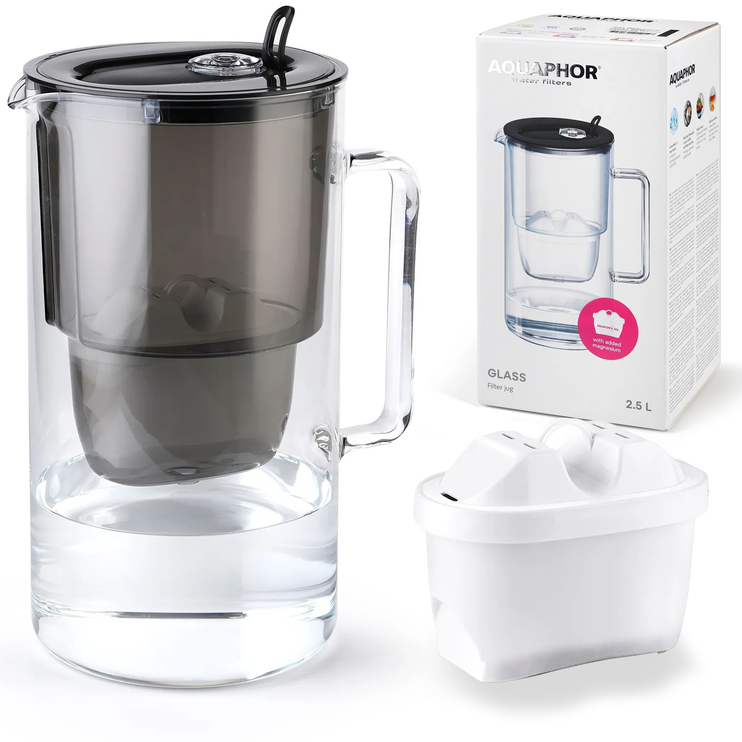 Zestaw Dzbanek Szklany filtrujący Aquaphor Glass 2,5 l Czarny Wkład