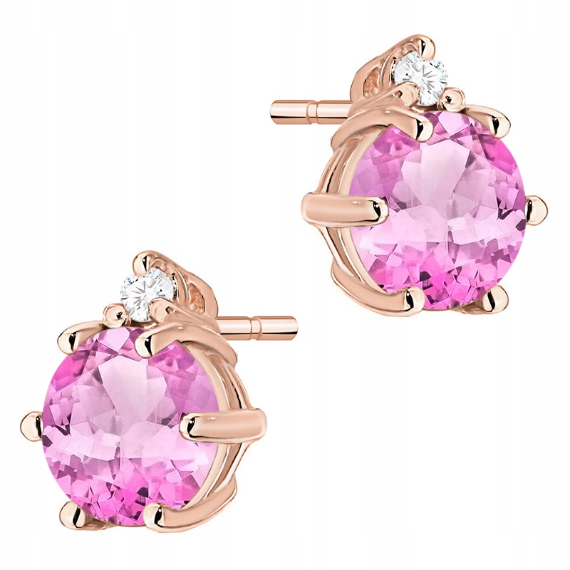 Zlaté Náušnice Dámské Dýka pr. 585 Růžový Topaz 1,20 ct a Brilianty 14k