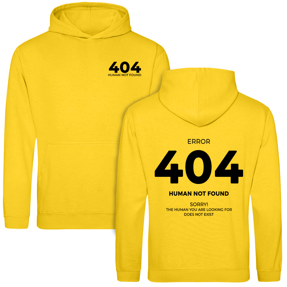 Mikina Sun Yellow Error 404 Potisk Přední strana Zadní Pro Mládež Krásné Vzory Vel S