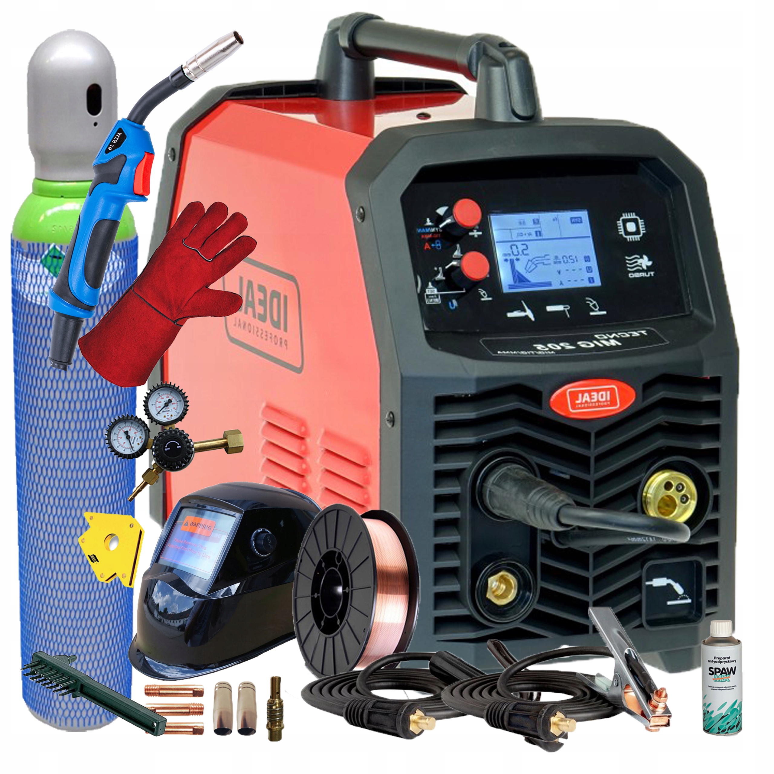 Spawarka Migomat Ideal Tecno Mig 205 200A Mma Tig 3W1 Synergia Zestaw