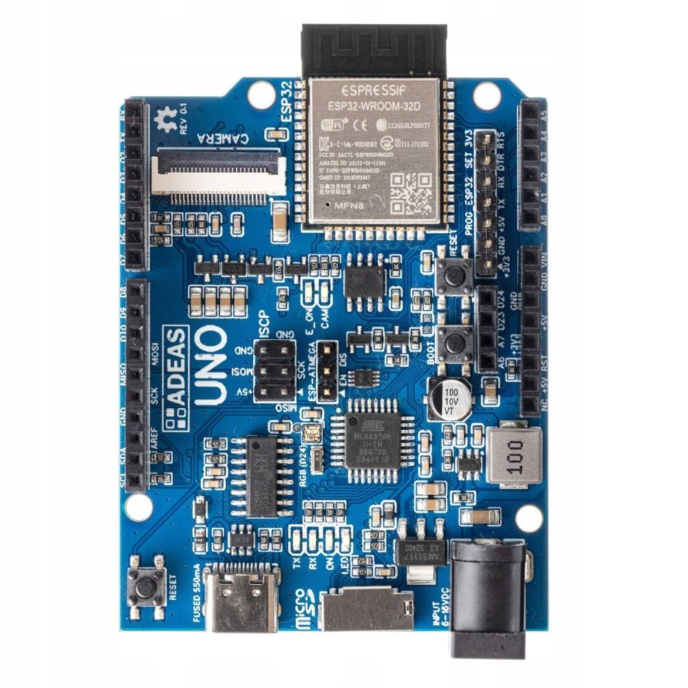 Mikropočítač Adeas Uno ATMEGA328 A ESP32 Wifi Cam Deska Kompatibilní S Arduino