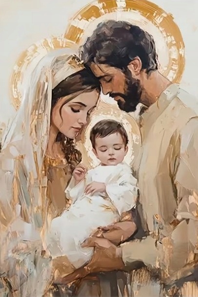 Diamantová výšivka Svatá rodina Marie Ježíš náboženský dítě Velký 60x80 cm