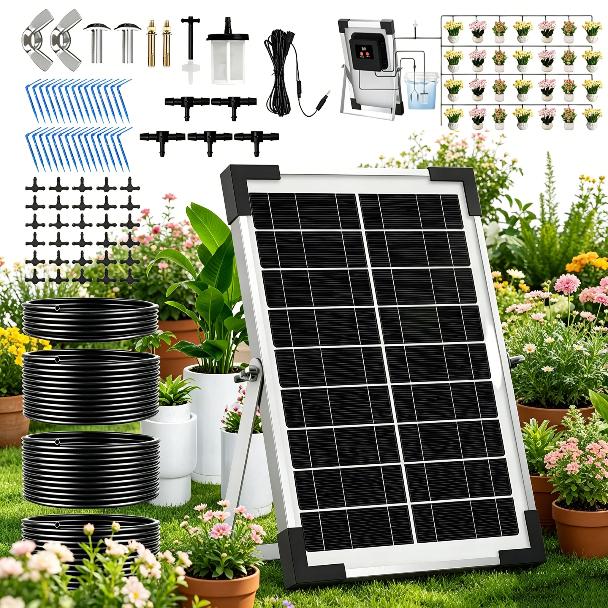30m Solarny system nawadniania ogrodu Automatyczne kropelkowe Do 30 Roślin