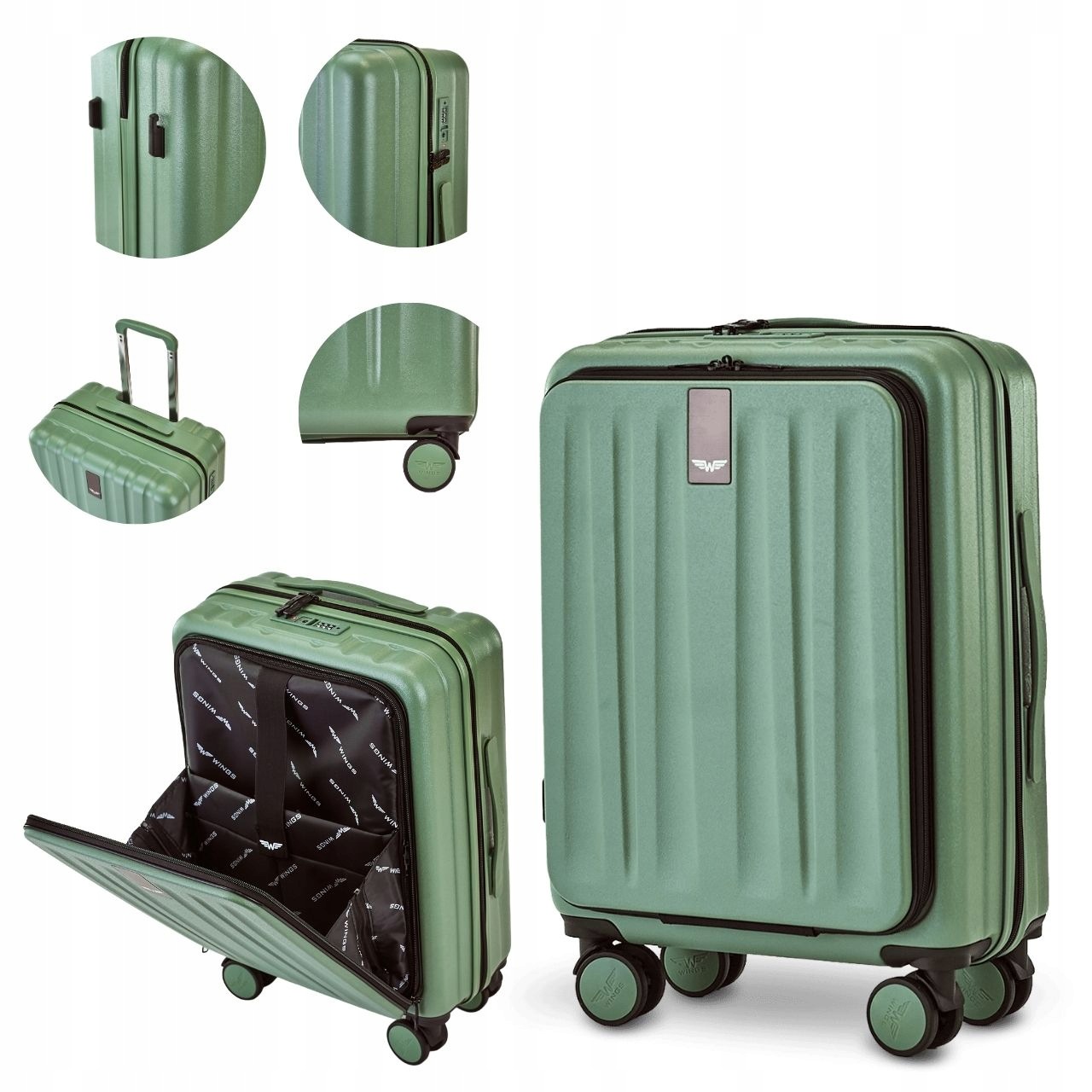 Walizka kabinowa Wings 38L polikarbon Tsa z kieszenią na laptop 55x40x20