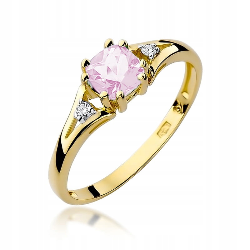 

Złoty Pierścionek Różowy Topaz Diamenty 585 Grawer
