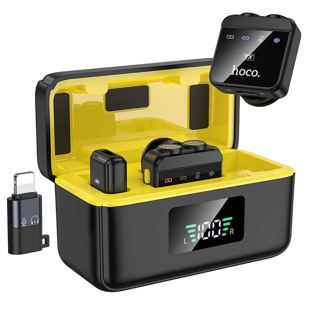 Bezdrátový kravatový mikrofon Lightning Usb C Hoco 2 ks L17 černý