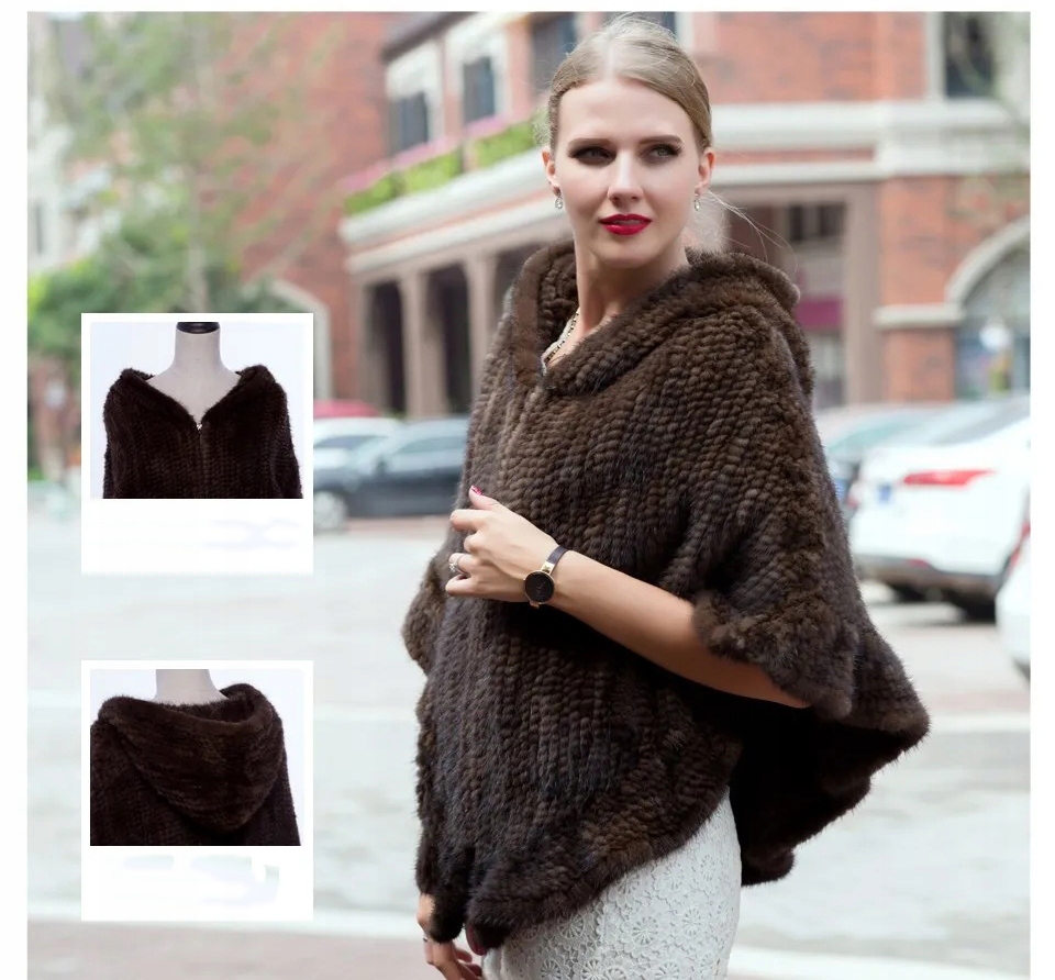 PONCZO FUTRO NATURALNE NORKI PIĘKNE ZJAWISKOWE KLASA I STYL HIT KOLORY Długość do pasa