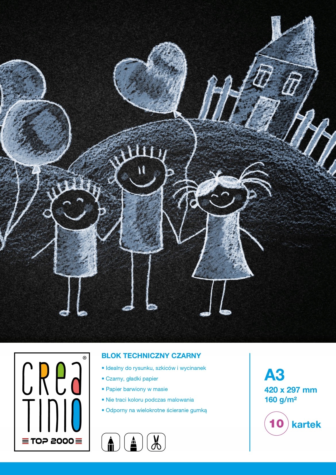 BLOK TECHNICZNY A3/10K 160G CZARNY CREATINO A"10