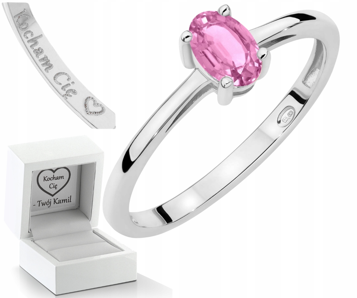 Bílý Zlatý Prstýnek S Přírodním Kamenem Růžový Safír