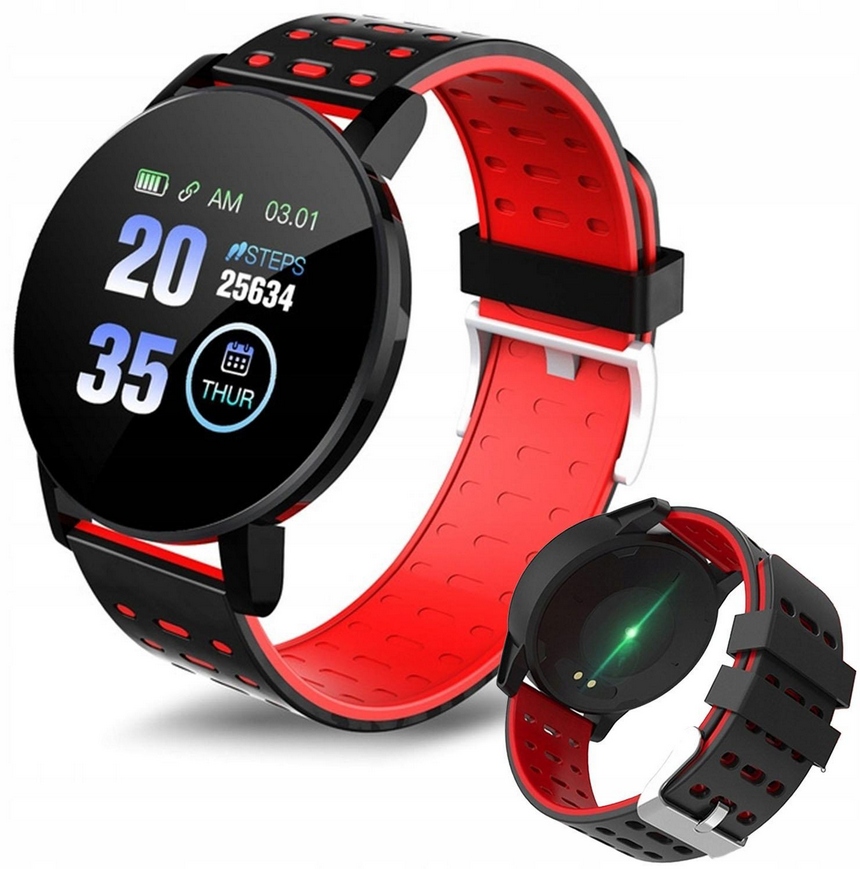 Okosóra smartband 119s modern elegáns alkalmi Fekete-piros