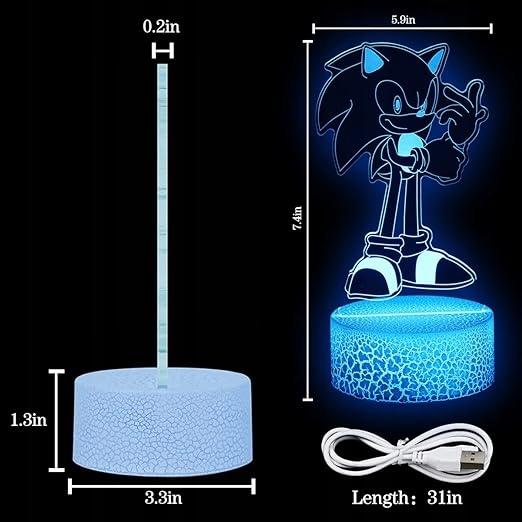 Lampka nocna LED 3D SONIC hologram 2xpanele ŚWIATŁO LED DEKORACJA USB PILOT Kod producenta lampka nocna LED 3D MAŁY SONIC SAMOCHÓD