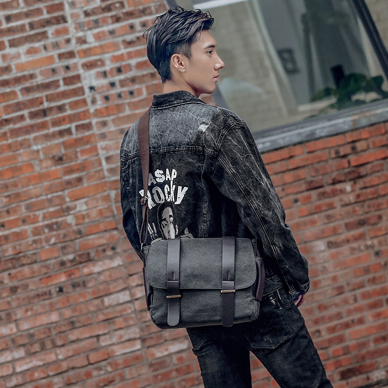 Torba męska na ramię do pracy szkoły czarna canvas+ GRATIS :) Płeć mężczyzna