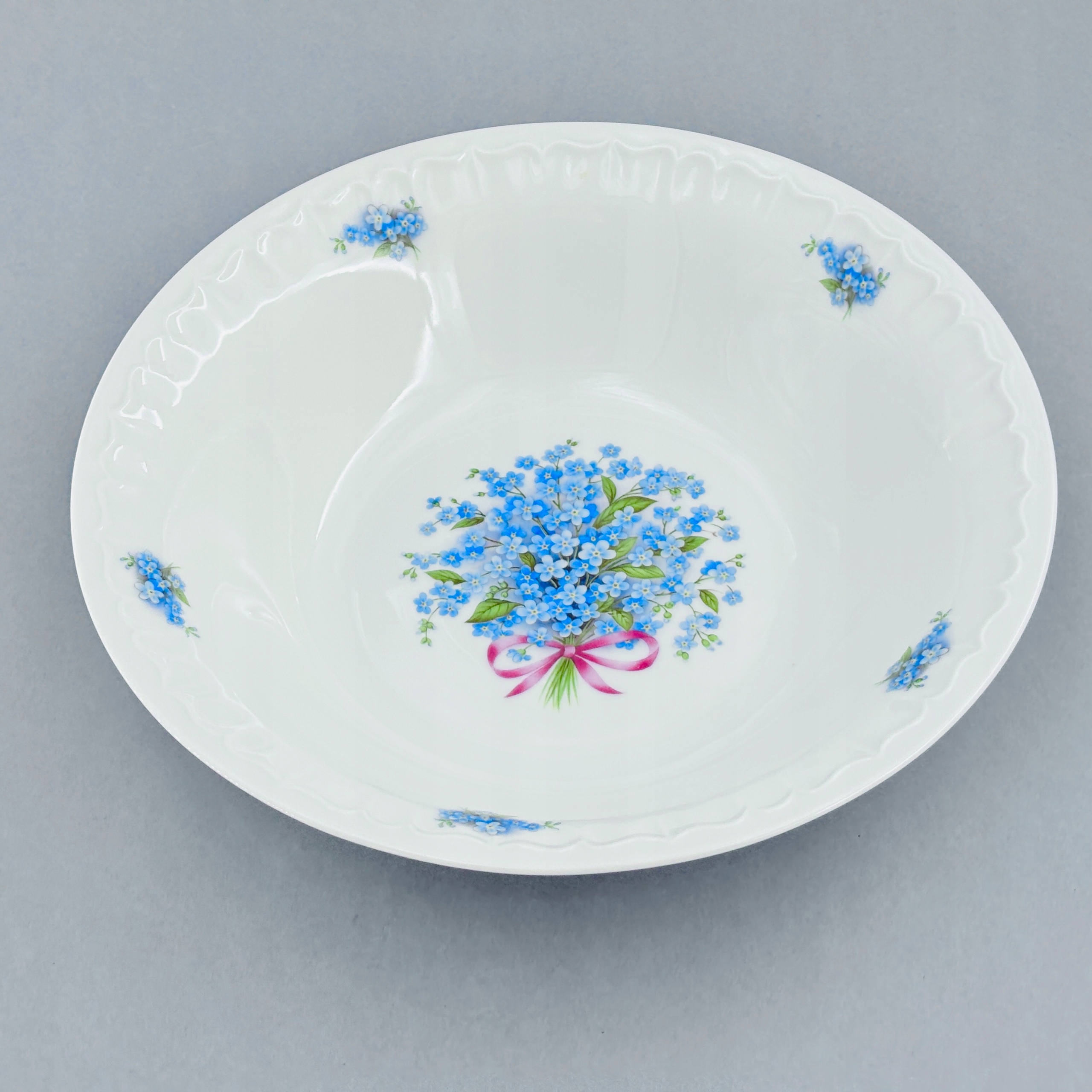 DUŻA MISA SALATERKA PATERA PORCELANOWA NIEBIESKIE KWIATY NIEZAPOMINAJKI