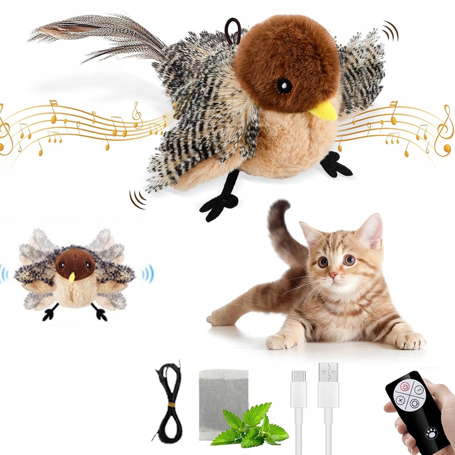 Levně Létající Ptáček Pro Kočky S Pohybem A Zvukem Na Interaktivní Hračka Na Usb