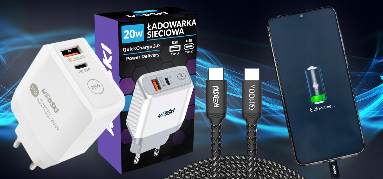 SZYBKA MOCNA ŁADOWARKA SIECIOWA DO TELEFONU USB C QC PD Z DŁUGIM KABLEM 2m EAN (GTIN) 5903886633636