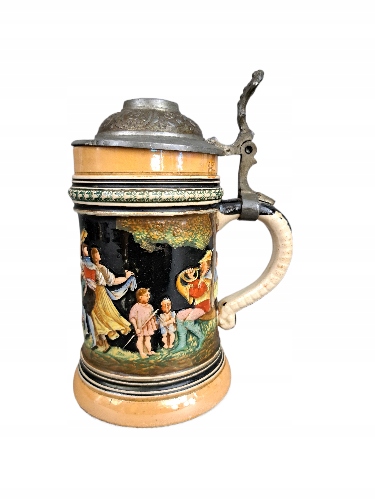 STARY KOLEKCJONERSKI KUFEL CERAMICZNY Gerz wys. 19 cm