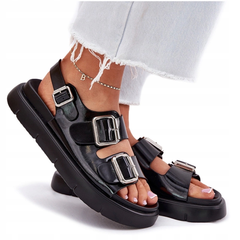 Dámské Sandály Kožené Přezky Platforma Big Star RR274662 Černé 41