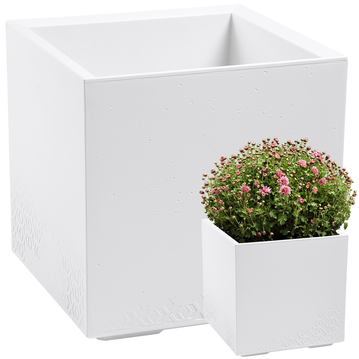 KWIETNIK DONICA SKRZYNIA DONICZKA MISA TARAS OGRÓD BIAŁY KARO 40x40x40cm