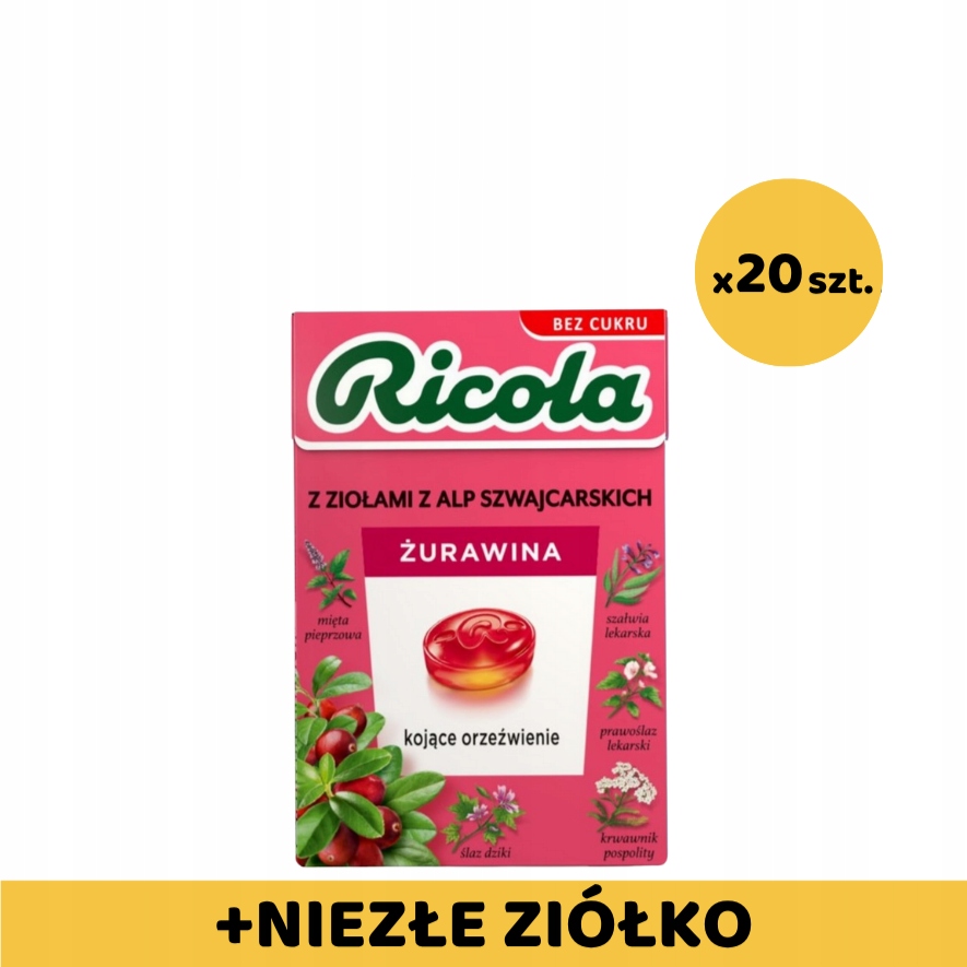 Levně Ricola Brusinky 27,5 g (souhrnné balení 20 ks) Dárek
