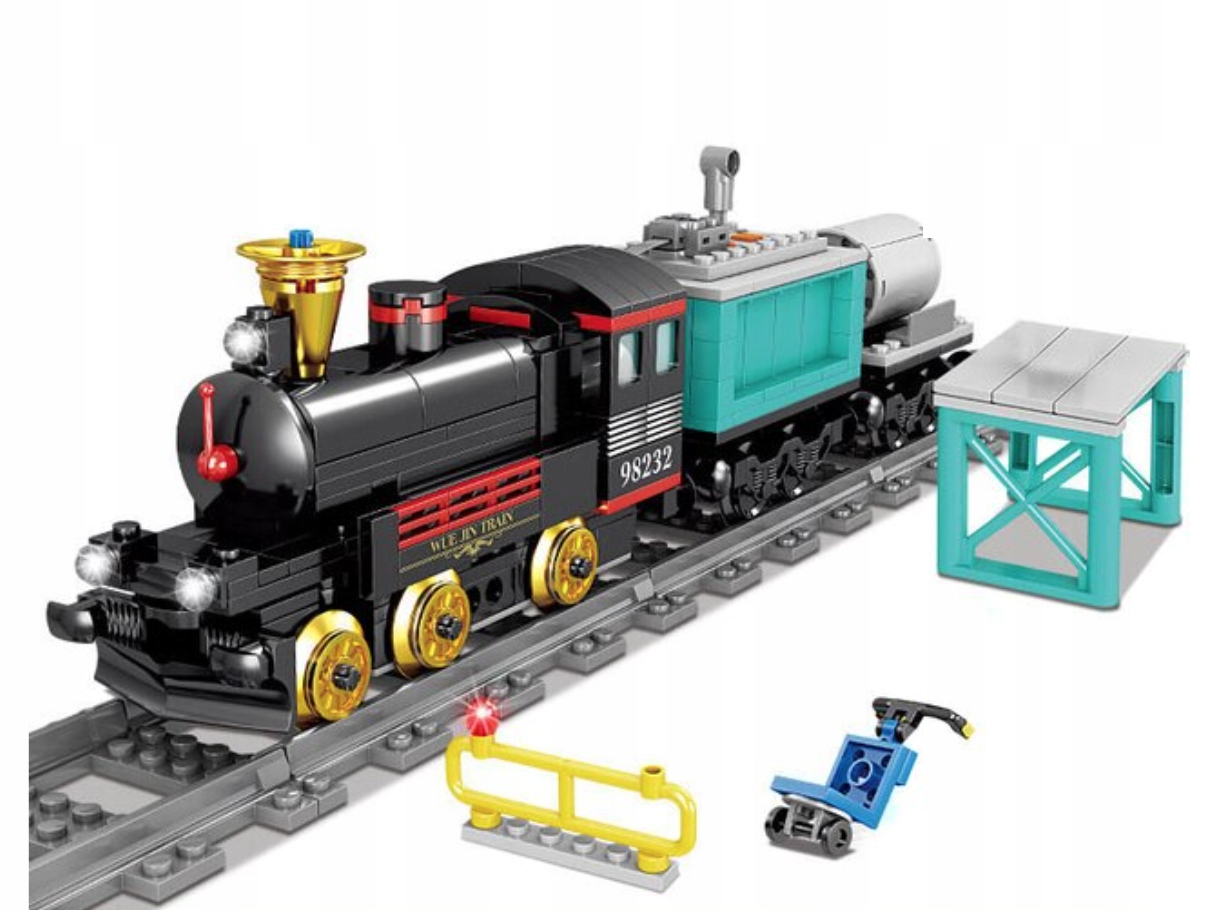 

Klocki City Pociąg Towarowy Parowy Czarny Figurki