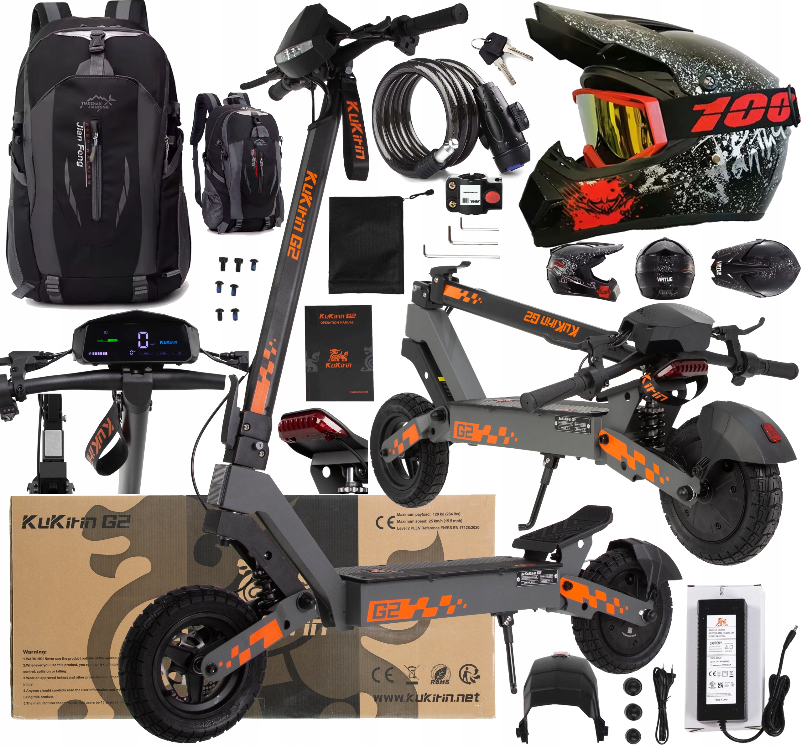 Elektrické skládací terénní vozidlo Kukirin G2 1200W 48V 15AH 55KM+Dárek