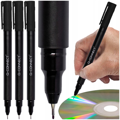 Marker Do Płyt CD/DVD Foliopis 0.4mm Q-connect Cienkopis Czarny 3 szt.