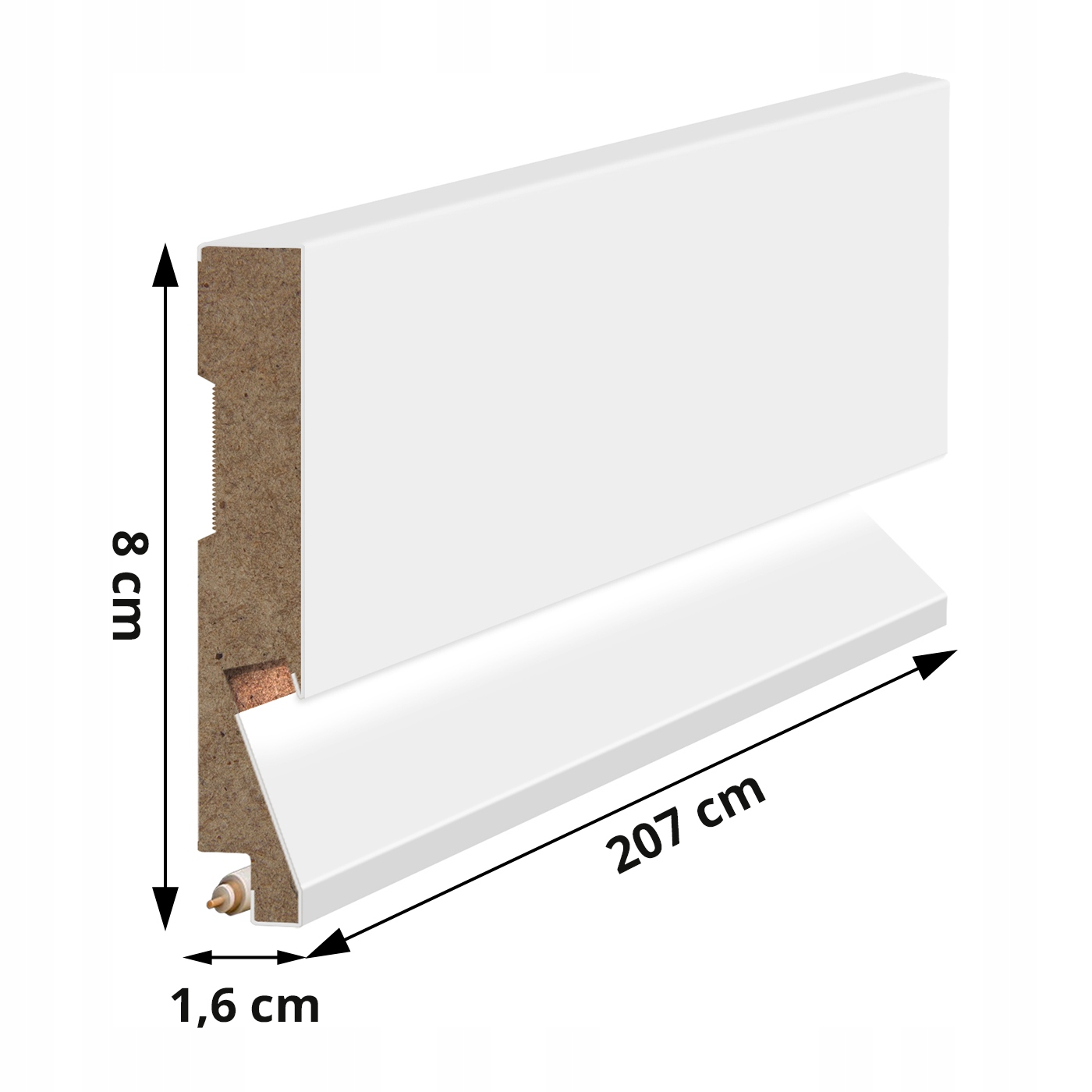 80x16 mm LISTWA PRZYPODŁOGOWA BIAŁA LED MDF DEKORACYJNA COKÓŁ Kod producenta 8LED-16-R2-B