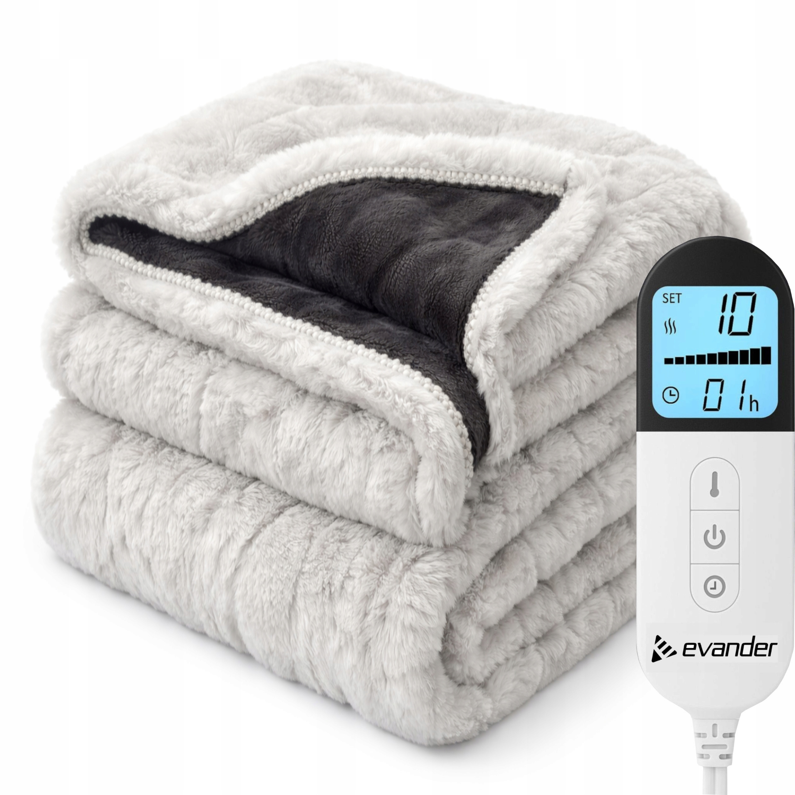 Duży Koc Elektryczny 180x160 Mata Grzewcza Dwustronny Futerko Polar Pilot