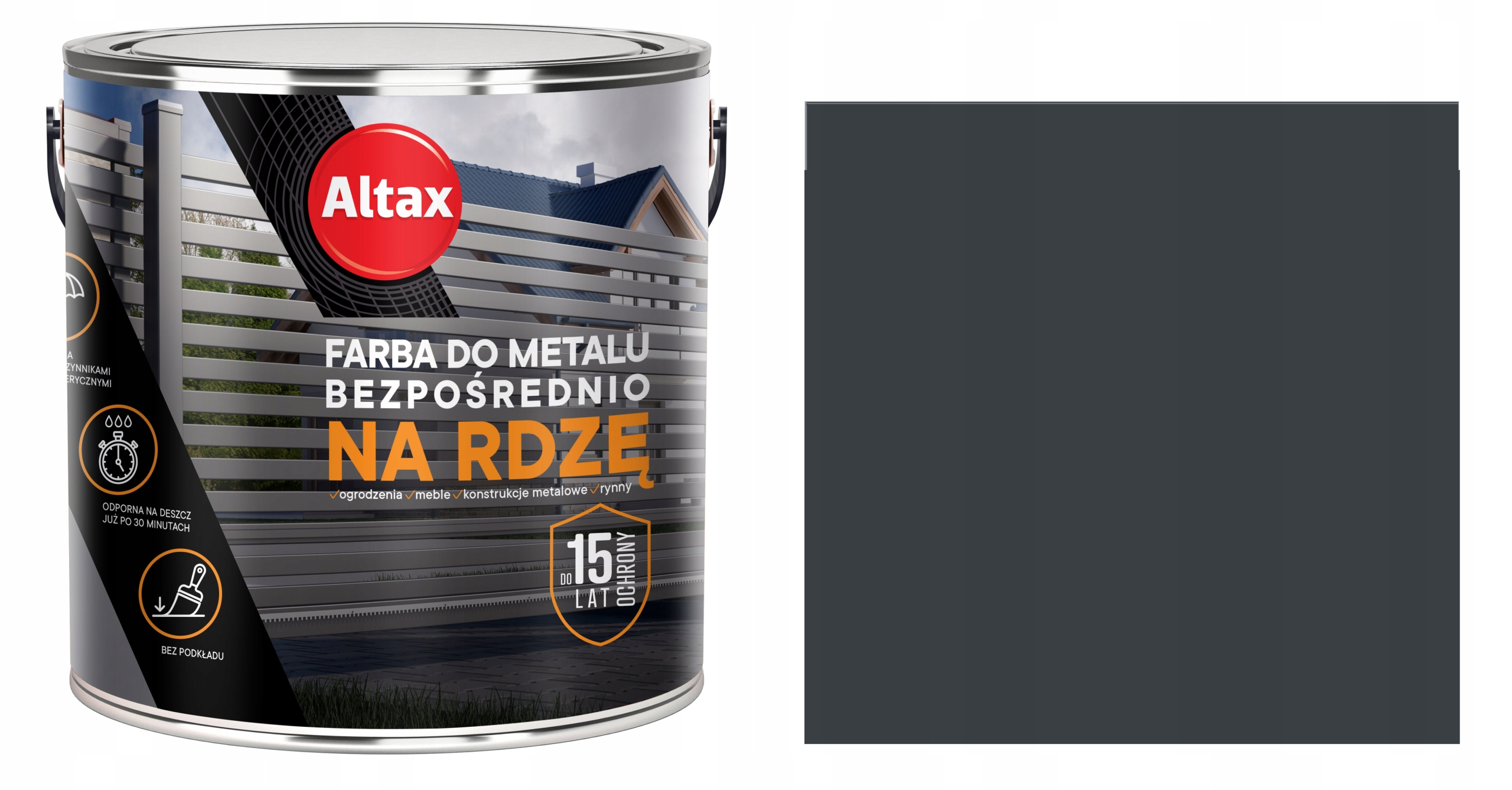 Altax Farba Do Metalu Bezpośrednio Na Rdzę 2,5L Antracyt Półmat RAL7016