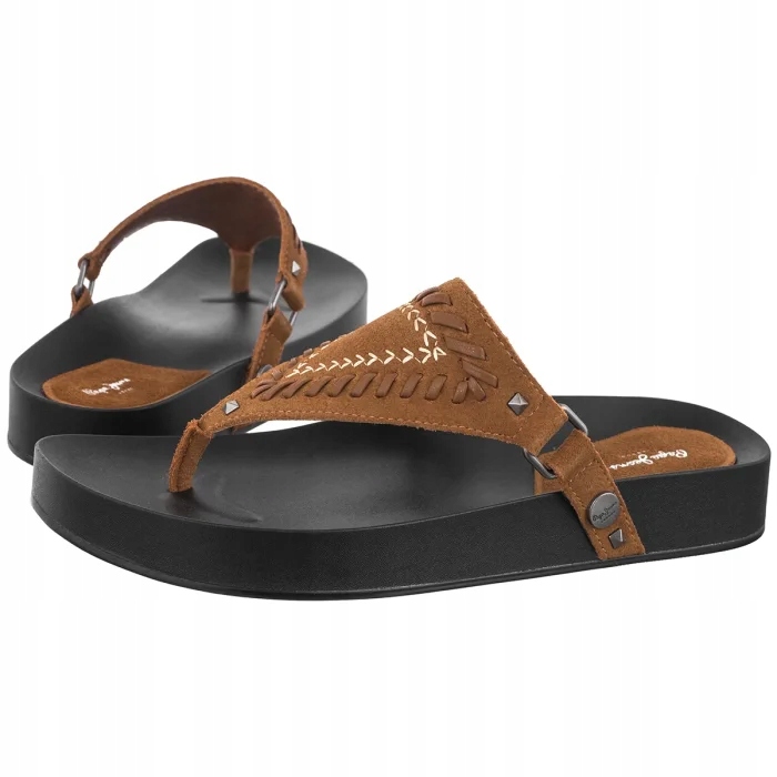 Japonské boty na léto Pepe Jeans Agnes Braided Brown PLS900007 Hnědé