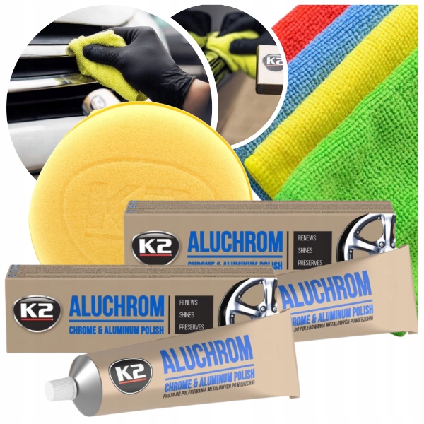 Pasta czyszczenia chromu polerowania metalu felg aluminium x2 K2 ścierki