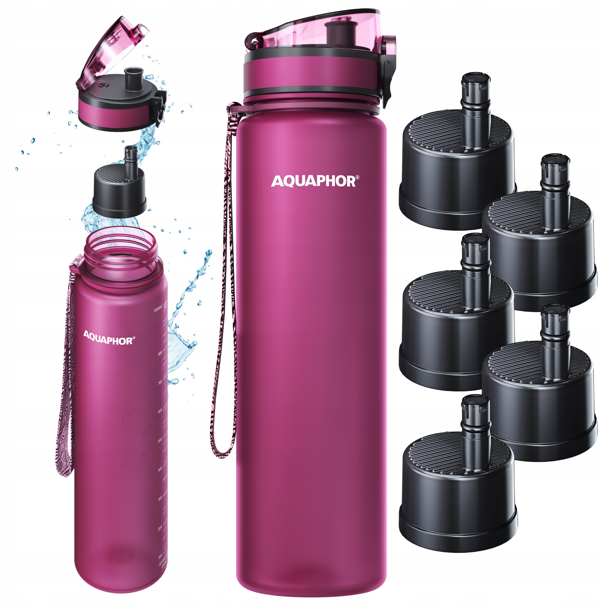 Filtrační láhev Aquaphor City 1L Bordó na vodu, 5 filtračních vložek