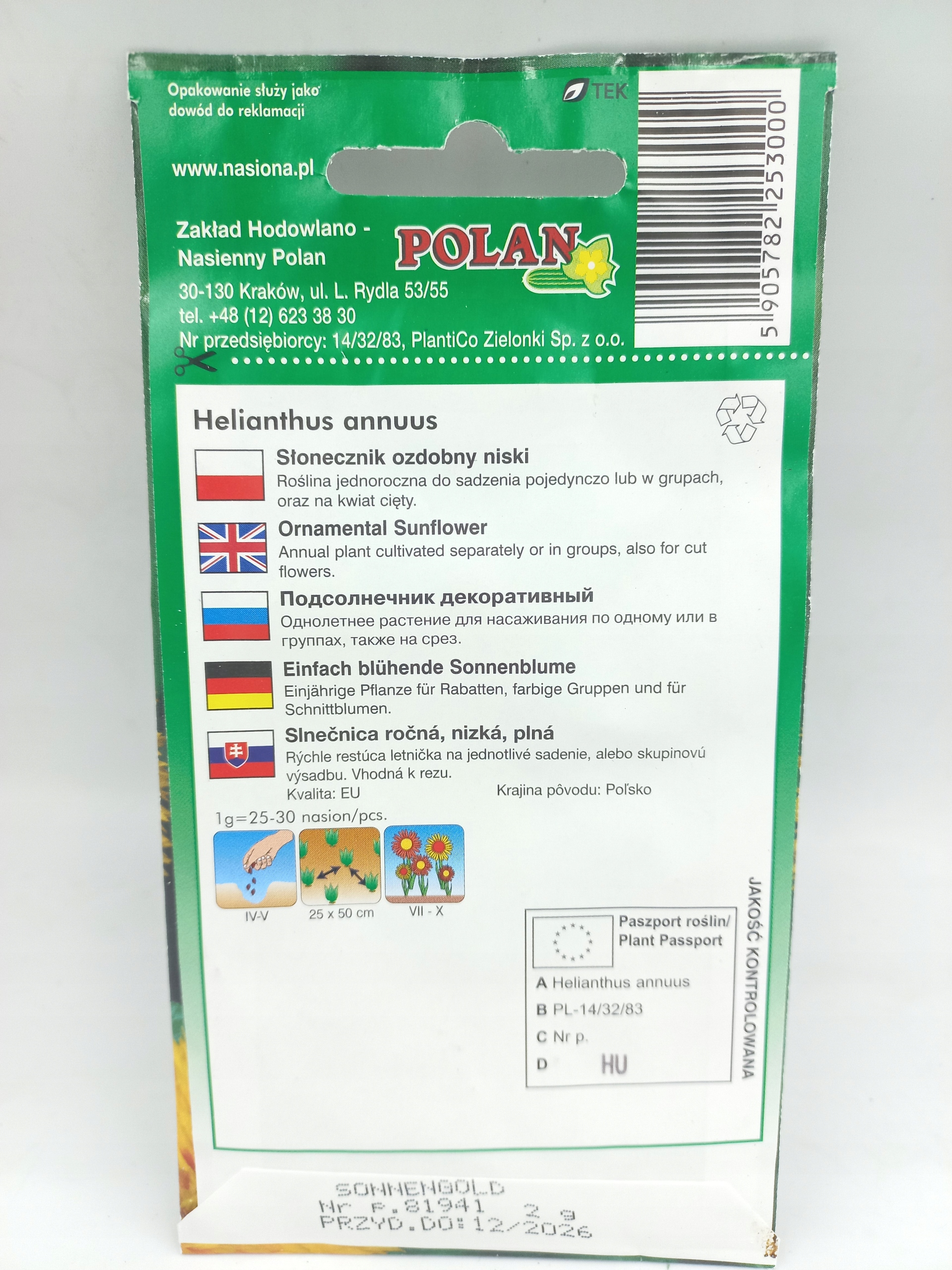 nasiona SŁONECZNIK OZDOBNY NISKI PEŁNY PN3991 — 4