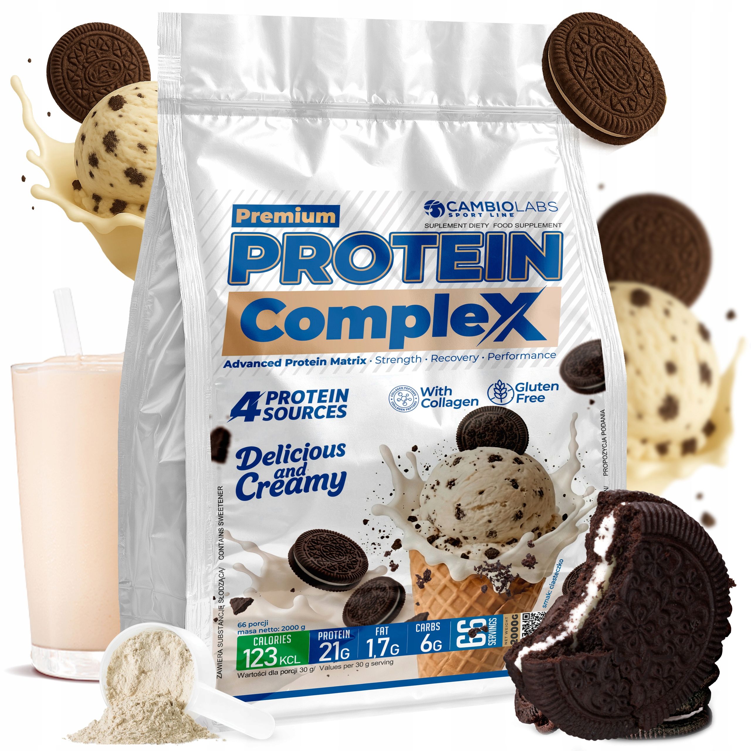Protein Směs bílkovin Wpc Kolagen Albumin Bílkoviny Sušenky 2 kg