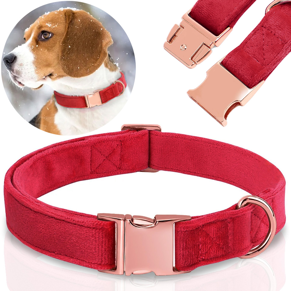 Levně Pevný Velurový Obojek Pro Psa Nastavitelný Měkký Rose Gold 27-45cm S/m