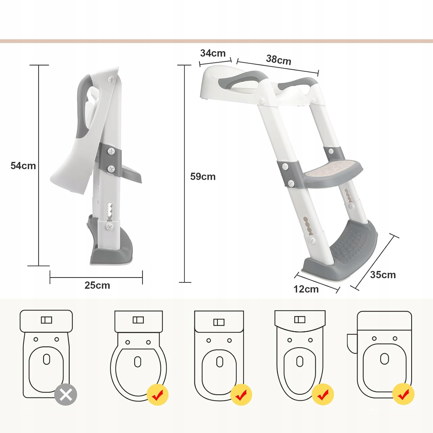 TRENER TOALETOWY ZE SCHODAMI REGULACJA WYSOKOŚCI DESKA SEDESOWA DLA DZIECI Marka bez marki