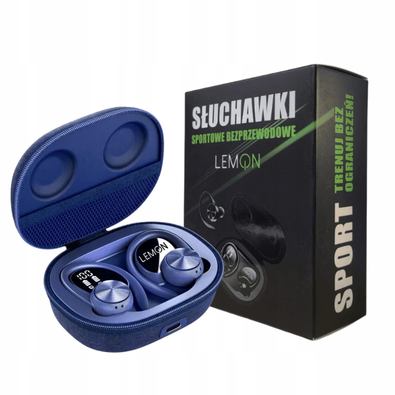 SPORTOWE SŁUCHAWKI BEZPRZEWODOWE BLUETOOTH DOUSZNE POWERBANK TWS LEMON Wysokość produktu 4.5 cm