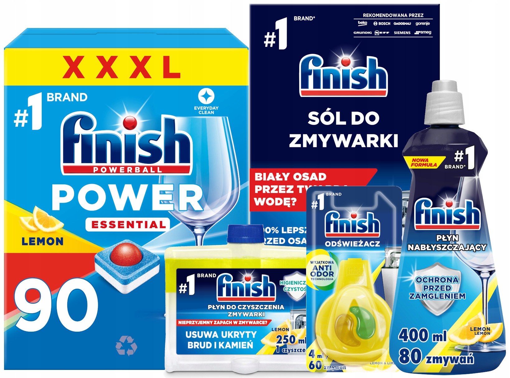 Levně Finish Sada Power Essential Tablety do myčky 90 kusů 4 doplňky