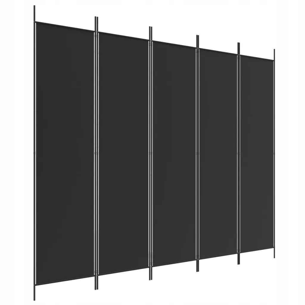 Paraván z tkaniny a železa, 250 x 200 cm, černý