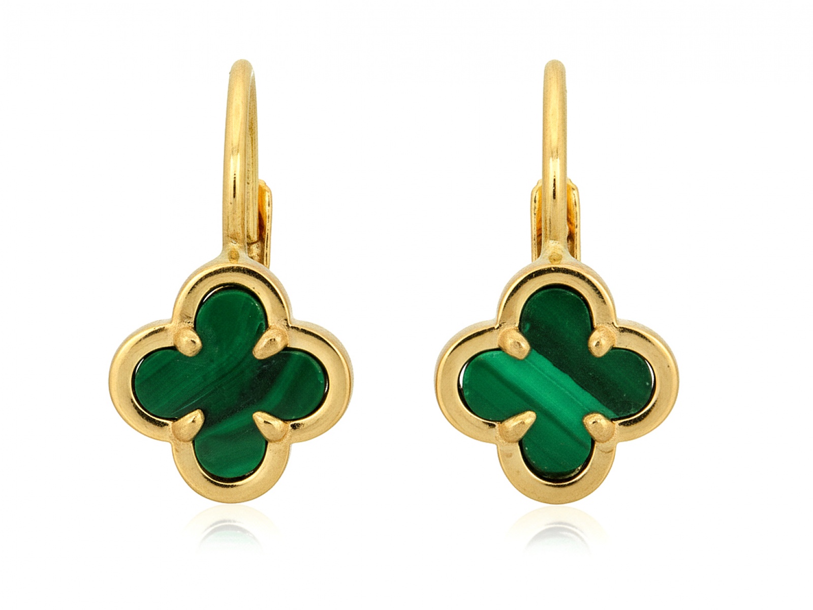 Náušnice Ze Zlata 585, květina se zeleným syntetickým kamenem pro ni
