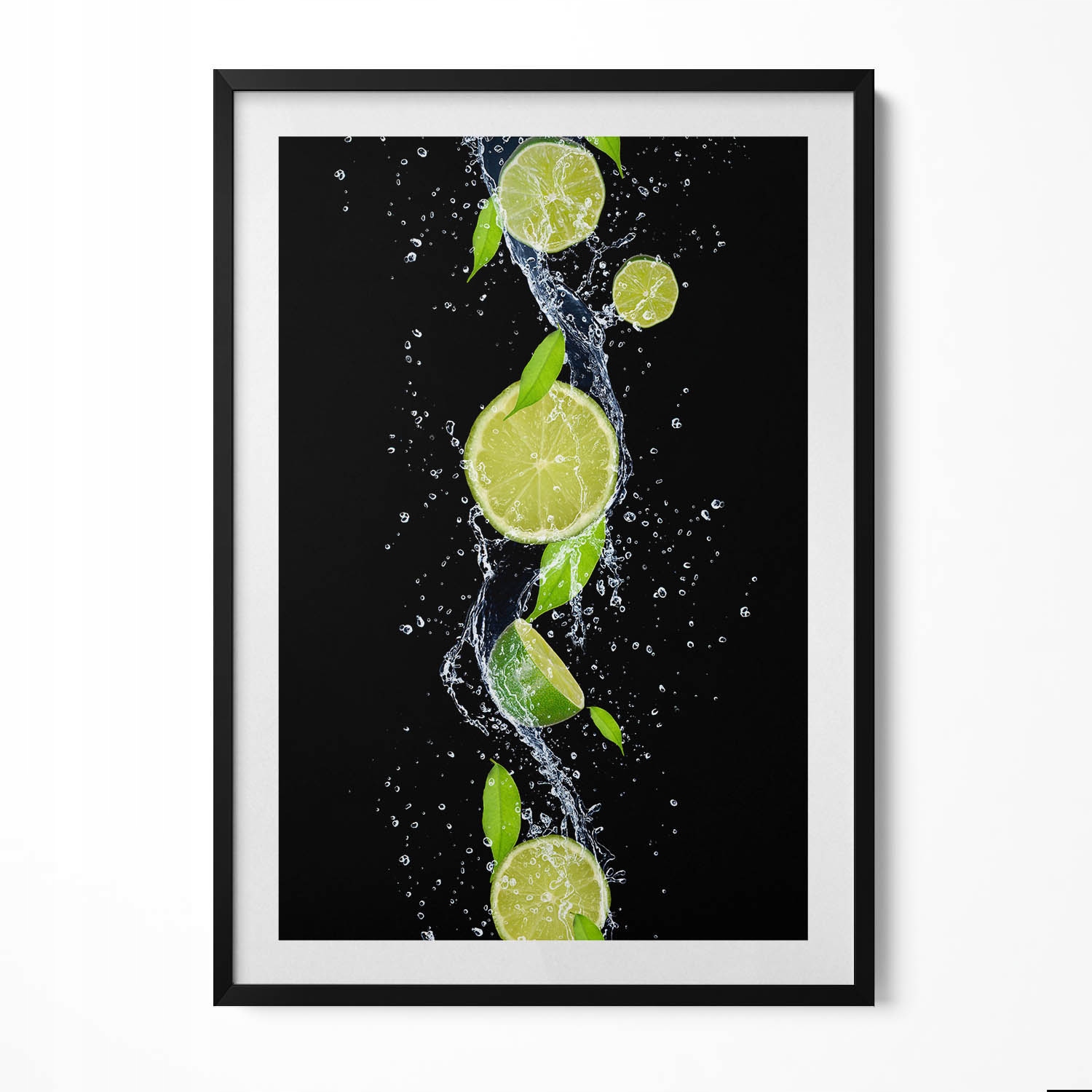 Nástěnný dekorativní fotoobraz v černém rámu Limetky máta, voda, 70 x 100 cm