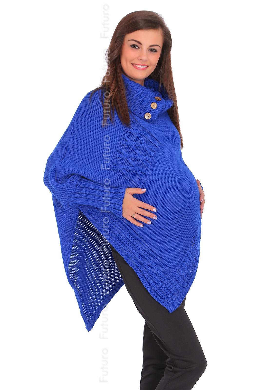 CIEPŁA NARZUTKA CIĄŻOWA PONCZO SWETER GOLF FAS09