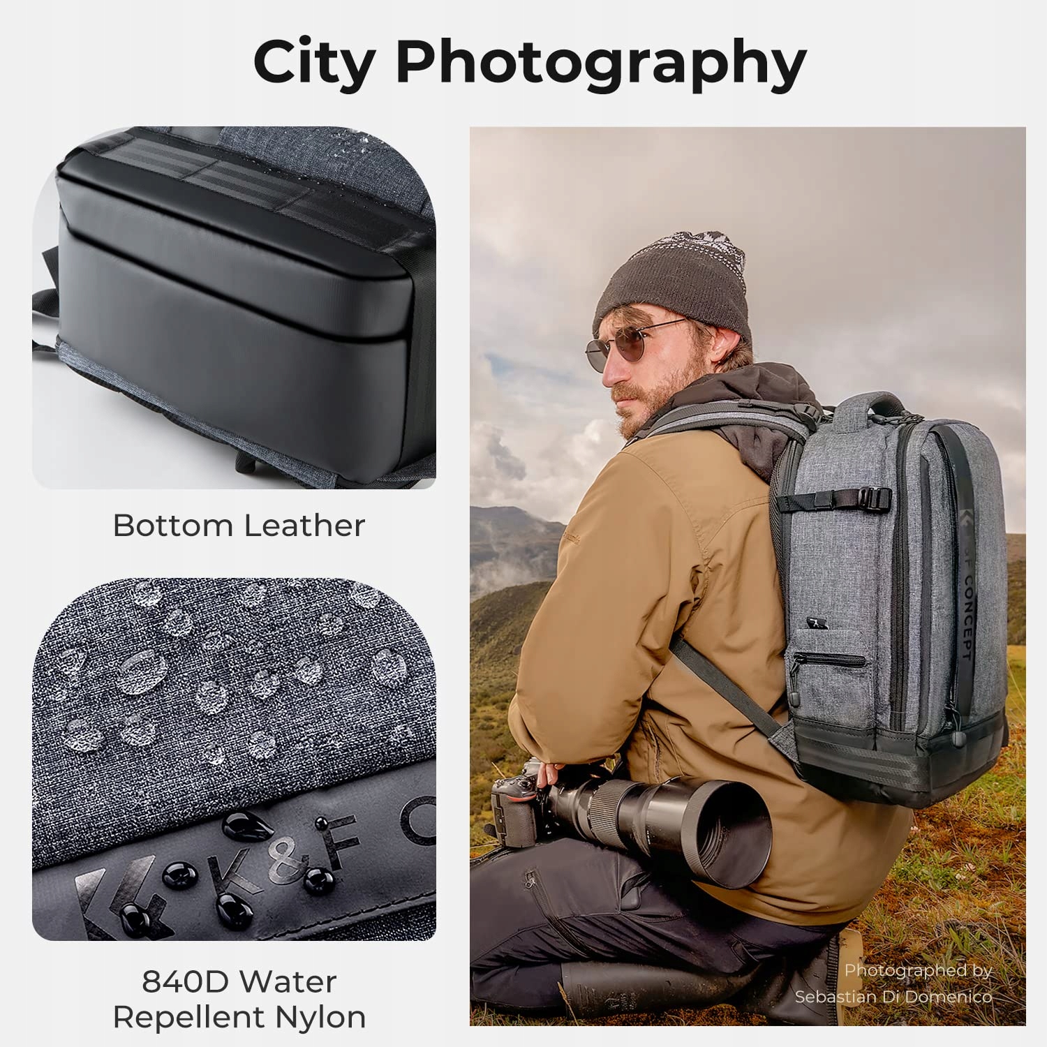 K&F CONCEPT Plecak Fotograficzny 18L na Laptop 15.6" z Pokrowcem na Deszcz — miniatura 8