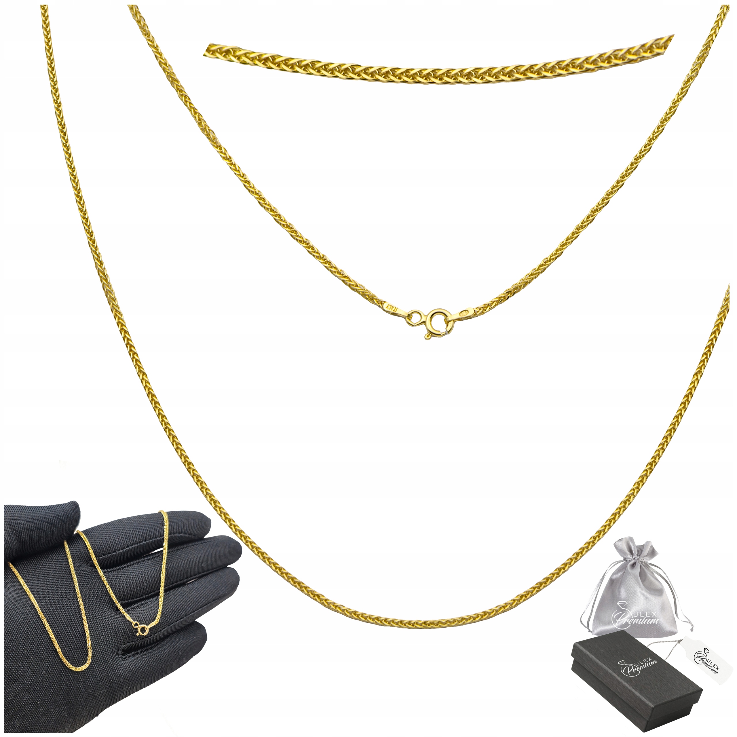 Řetízek Zlatý Stříbro pr, 925 Dárek Pozlacený Splétaný materiál Spiga 50 cm x 1,5 mm