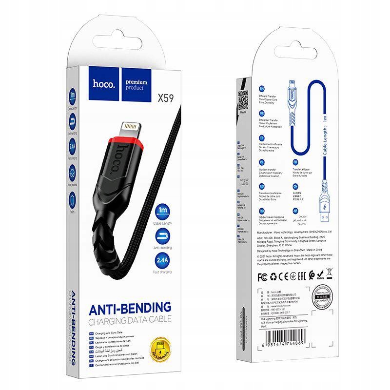 Hoco Kabel Usb Do Iphone do Lightning 8-Pin 2,4A Victory X59 1 M Czarny