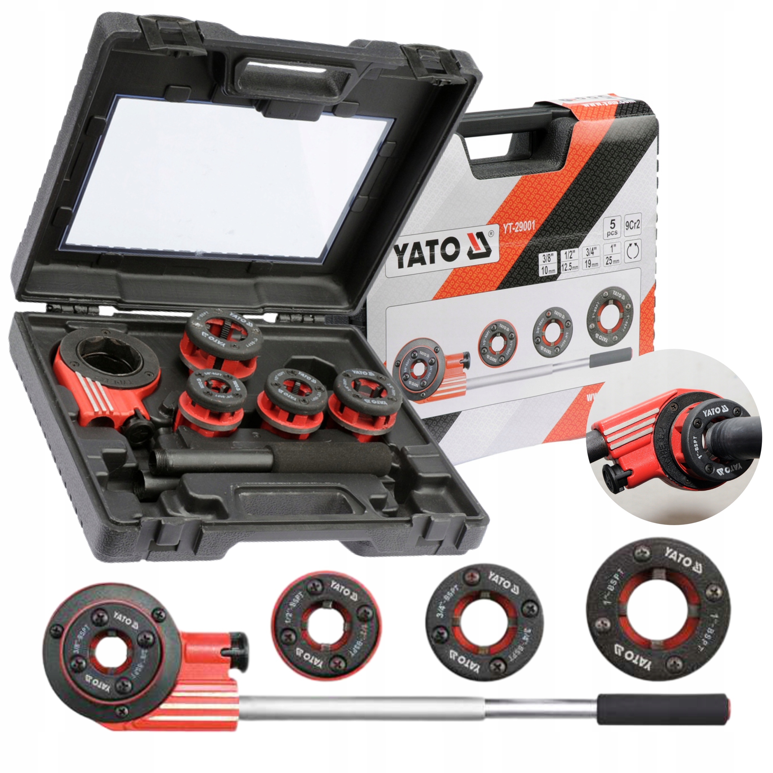 YATO GWINTOWNICA RĘCZNA Z SYSTEMEM GRZECHOTKOWYM DO RUR 4 GŁOWICE YT-29001 Zasilanie akumulatorowe