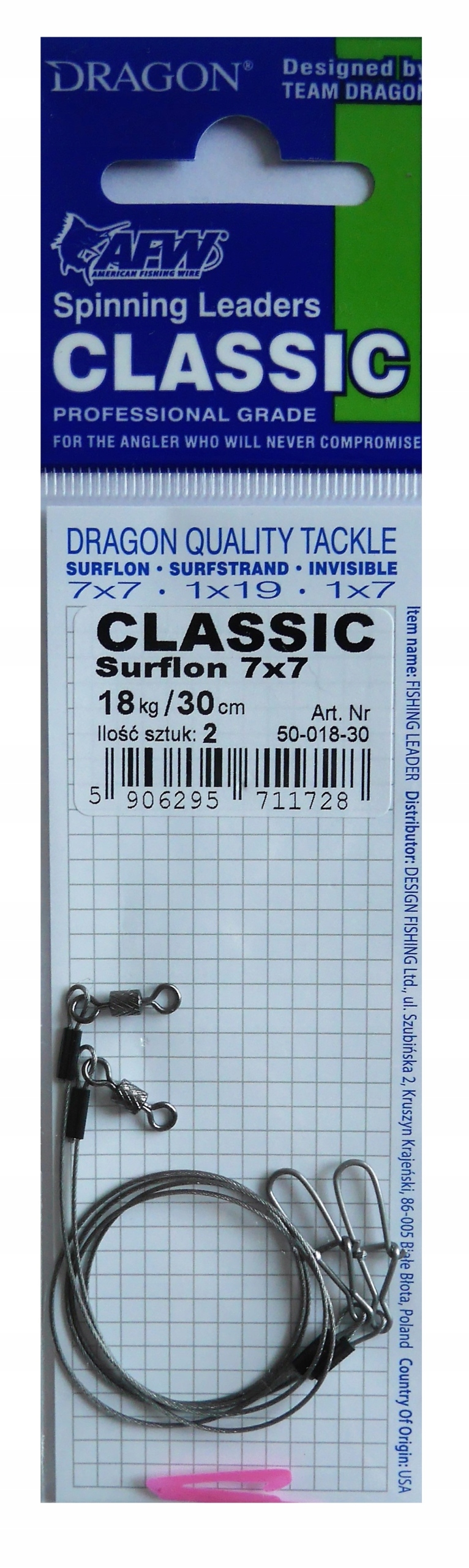 Przypon Dragon Classic Surflon 7x7 30cm 18kg 2szt
