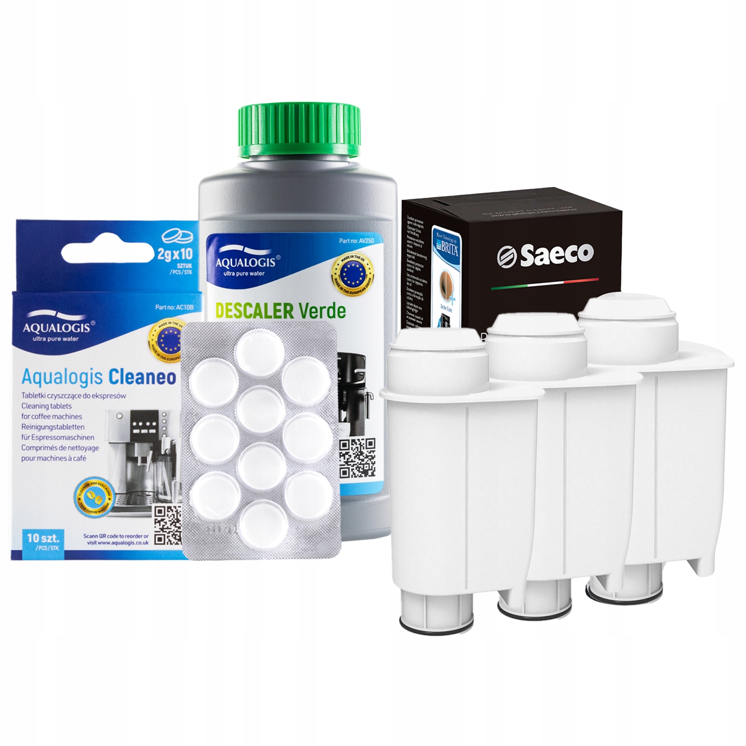 Sada pro Saeco Philips, Intenza+ 3 ks, Verde 250ml, Cleaneo 10 ks